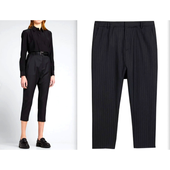 NEW! Nili Lotan 8 Wool Pinstripe Chelsea Pants $595 High Waist Straight Leg Navy - Picture 1 of 11